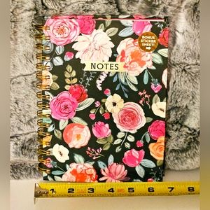 Black & Pink Floral Notebook with sticker sheet, by Clementine Paper Inc.